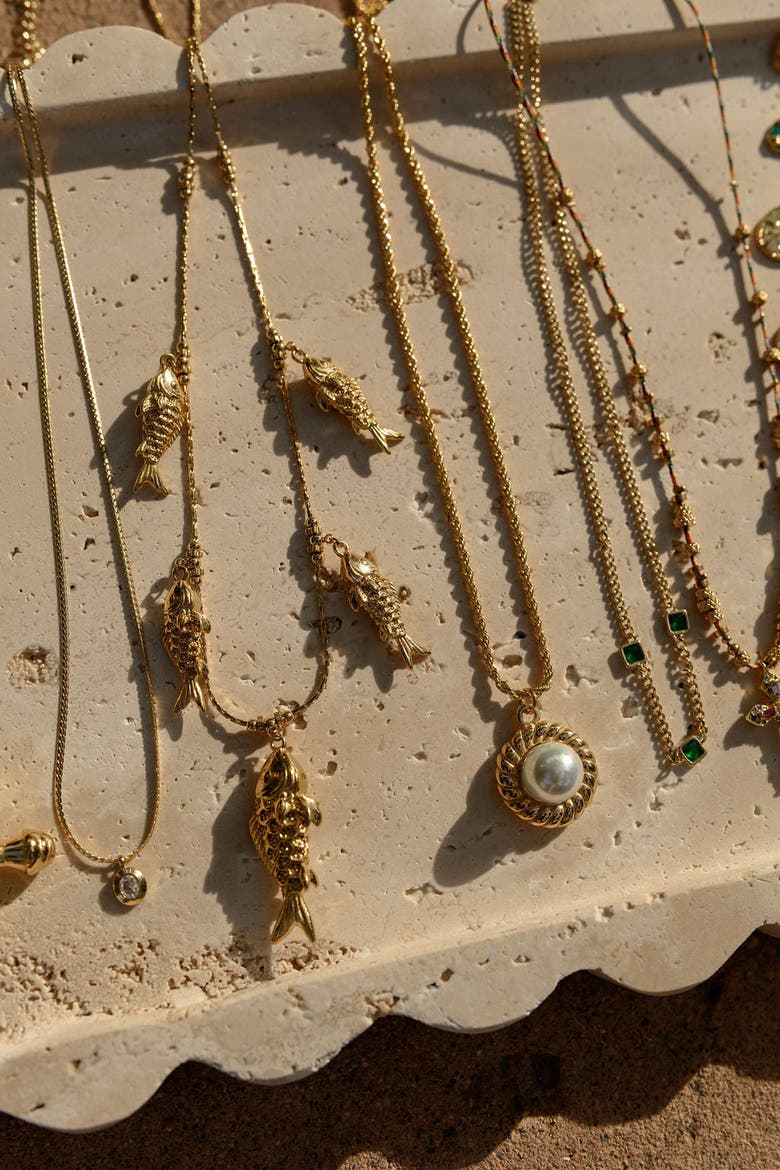 Go Fish Necklace, Alternate, color, Gold