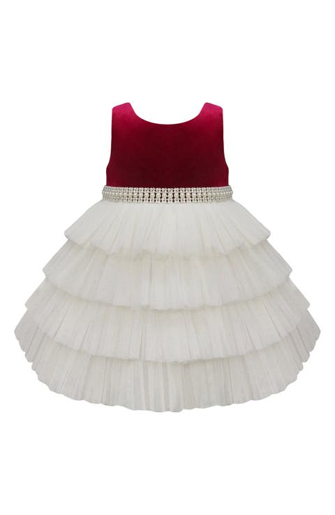 Velvet Tiered Mesh Party Dress (Baby)