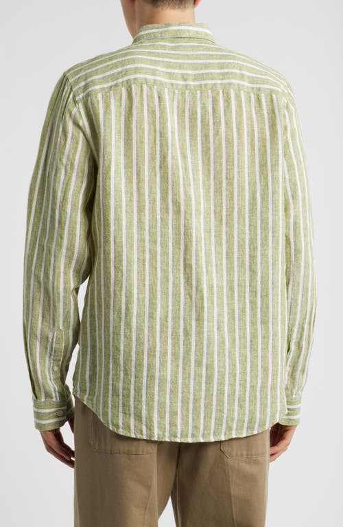 Nn07 Enzo 5728 Stripe Linen Button-up Shirt In Green