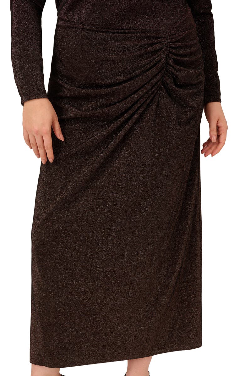 Adrianna Papell Metalllic Knit Off the Shoulder Long Sleeve Gown, Alternate, color, Chocolate