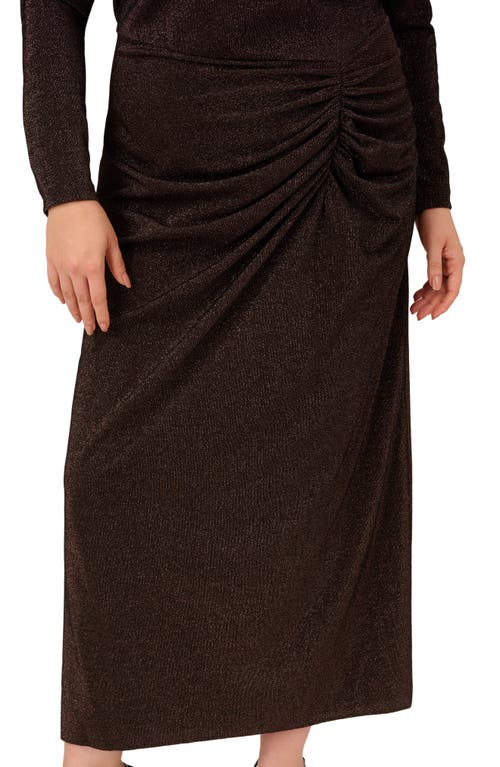 Adrianna Papell Metalllic Knit Off The Shoulder Long Sleeve Gown In Brown