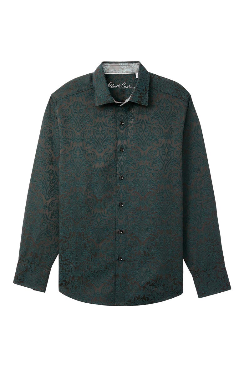 Wilsden Damask Long Sleeve Button Up Shirt, Alternate, color, EMERALD