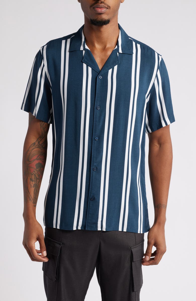 Open Edit Ray Stripe Camp Shirt, Main, color, 
