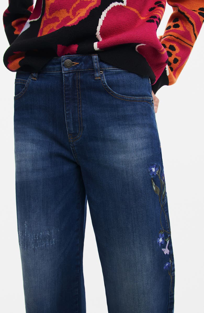 Desigual Aimar Distressed Wide Leg Jeans, Alternate, color, Blue