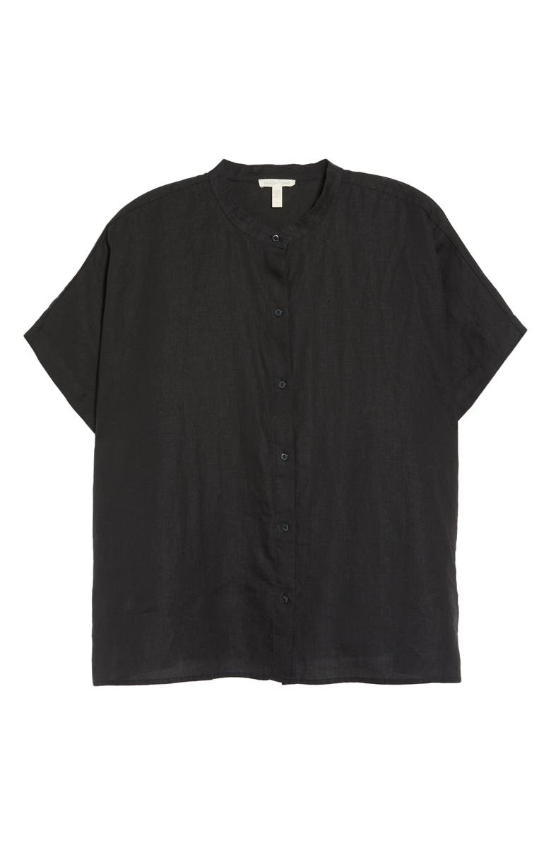 Eileen Fisher Band Collar Linen Button-Up Shirt, Alternate, color, 