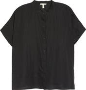 Eileen Fisher Band Collar Linen Button-Up Shirt