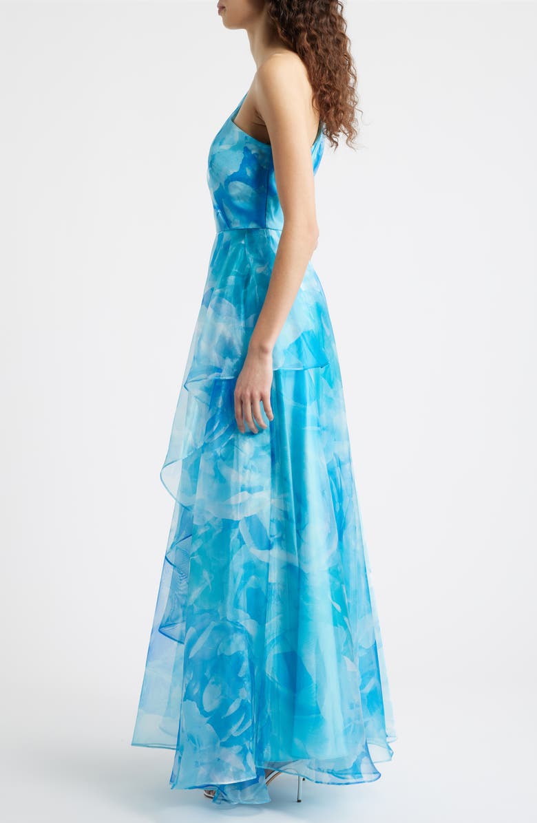 Eliza J One-Shoulder Georgette Ballgown, Alternate, color, Blue