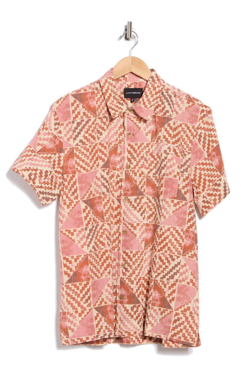 Lucky Brand Playa Short Sleeve Button-Up Shirt, Alternate, color, Pink Print
