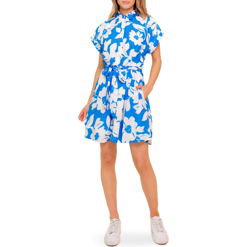 Flying Tomato Tie Waist Button-up Minidress In Blue