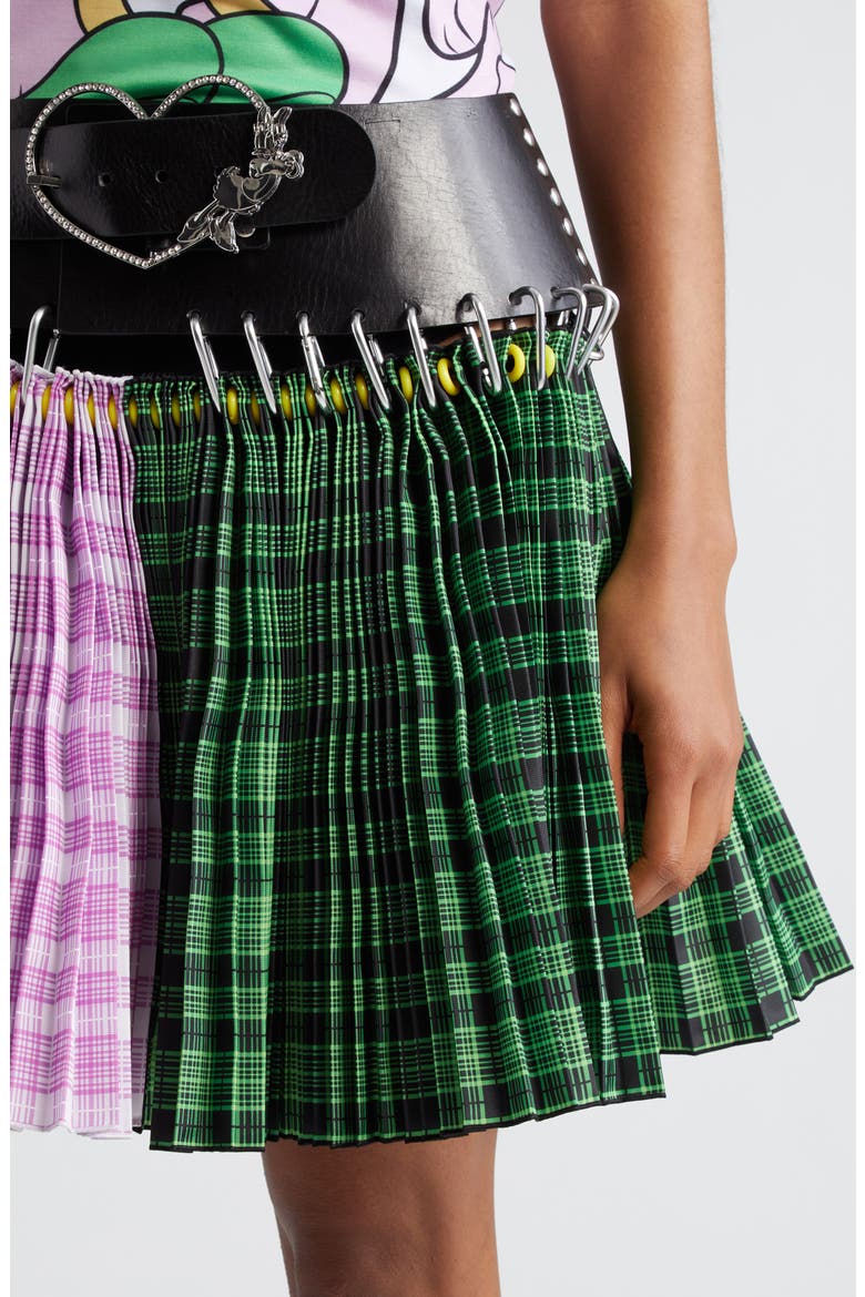 x Disney Daisy Duck Tartan Pleated Carabiner Belted Miniskirt (Nordstrom Exclusive), Alternate, color, PINK AND GREEN