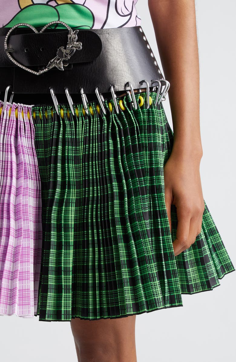 Chopova Lowena x Disney Daisy Duck Tartan Pleated Carabiner Belted Miniskirt, Alternate, color,