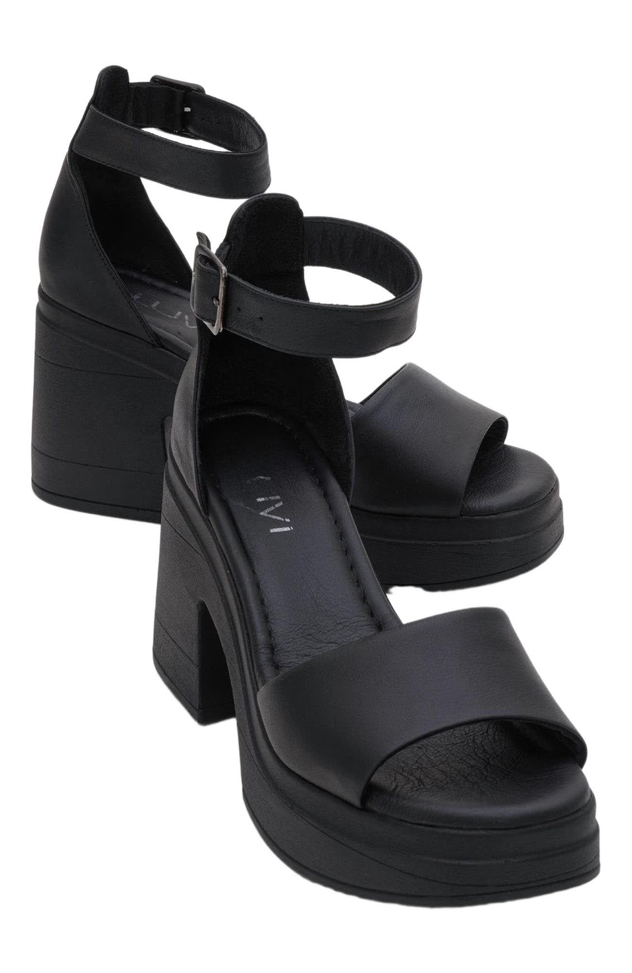 Forever & Always Shoes MARGOT Leather Platform Sandal, Main, color, Black Leather