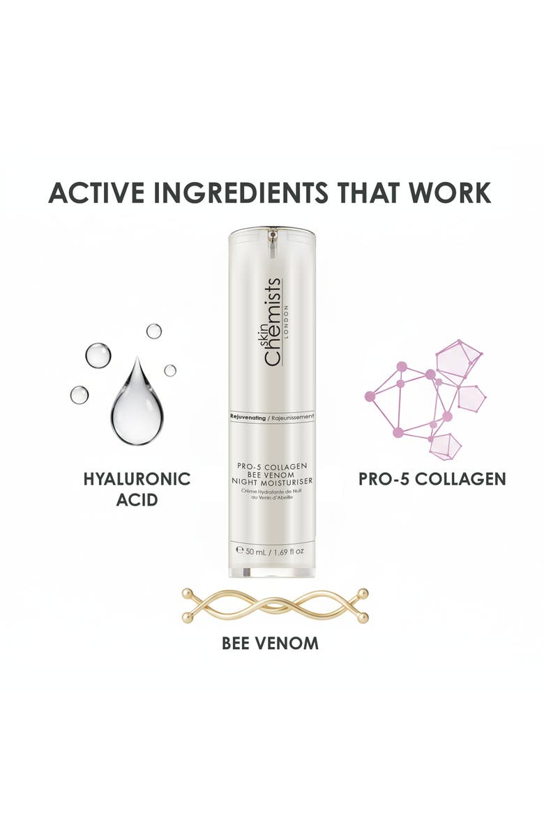 SKINCHEMISTS Pro-5 Collagen Bee Venom Night Moisturiser 50ml for Loss of Firmness, Anti-Aging, Alternate, color, White