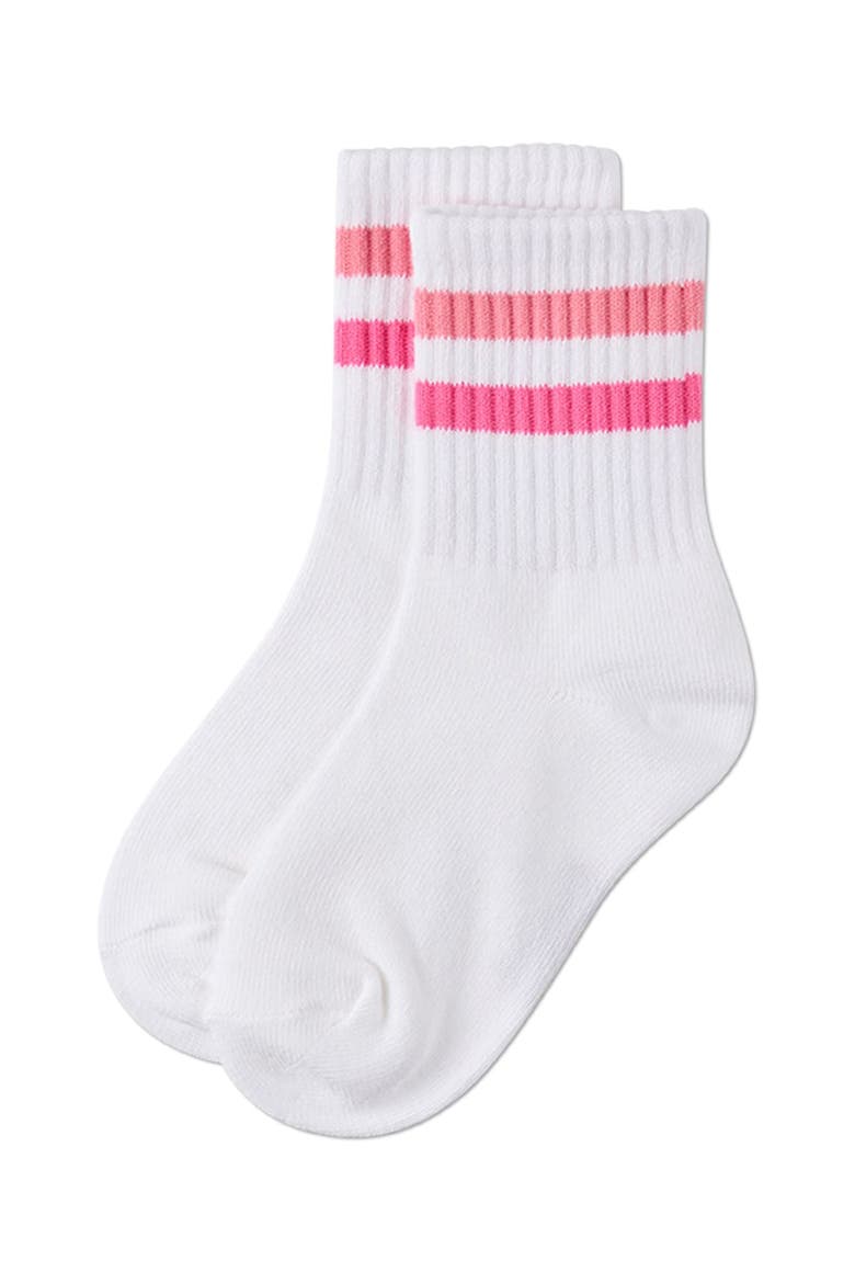 Kids Ribbed Double-Stripe Varsity Crew Socks, Alternate, color, Pink