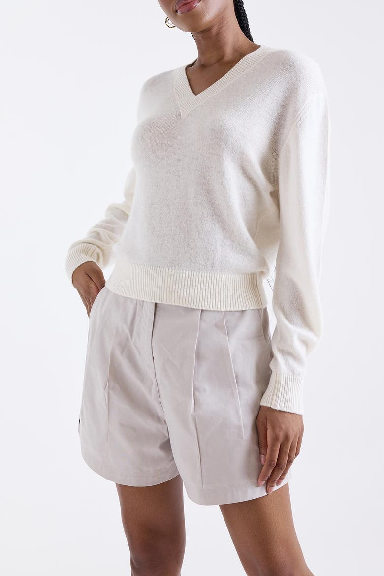 Vee V-Neck 100% Cashmere Sweater, Alternate, color, NATURAL WHITE