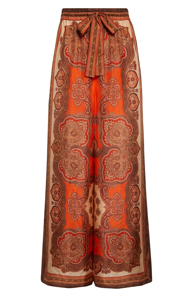 Zimmermann Mahon Paisley Print Habutai Silk Wide Leg Pants, Alternate, color, Tangerine Paisley