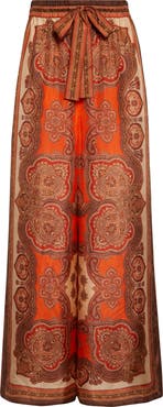 Zimmermann Mahon Paisley Print Habutai Silk Wide Leg Pants