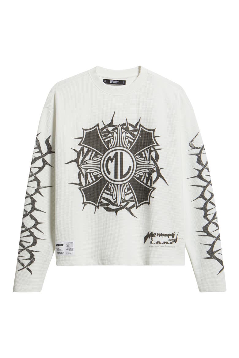 Bomberhorn Cross Oversize Long Sleeve Waffle Graphic T-Shirt, Alternate, color, ANTIQUE WHITE