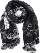 SAACHI Floral Reversible Scarf with Faux Fur Trim
