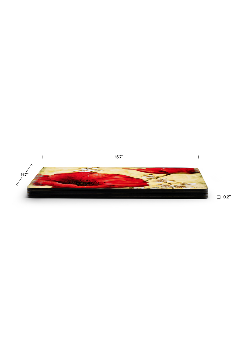 Red Poppy Blossoms Set of 4 Cork Back Placemats, Alternate, color, Multi
