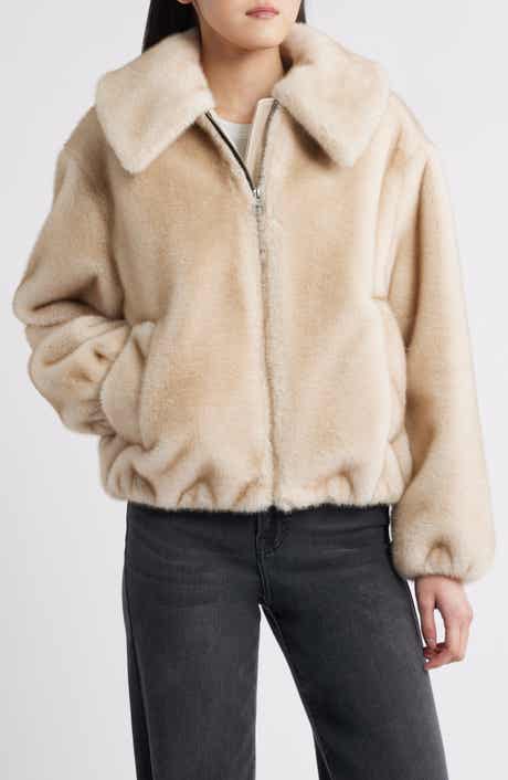 BCBGMAXAZRIA Channel Quilted Faux Fur Jacket