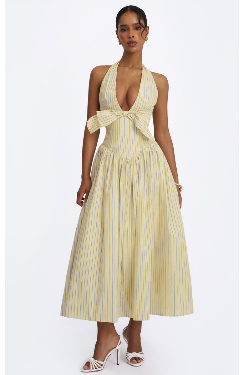Miss Circle Talise Cotton Poplin Stripe Plunging Halter Maxi Dress, Main, color, Yellow