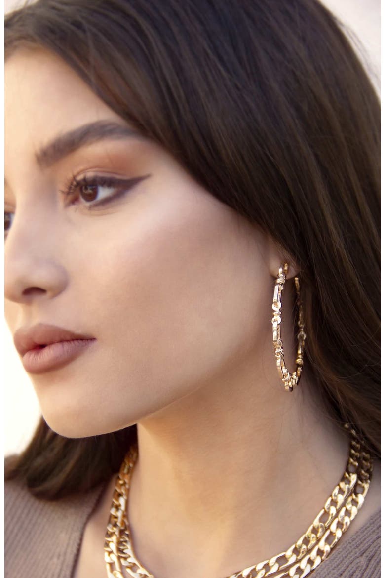 Chain Link Hoop Earrings, Alternate, color, GOLD