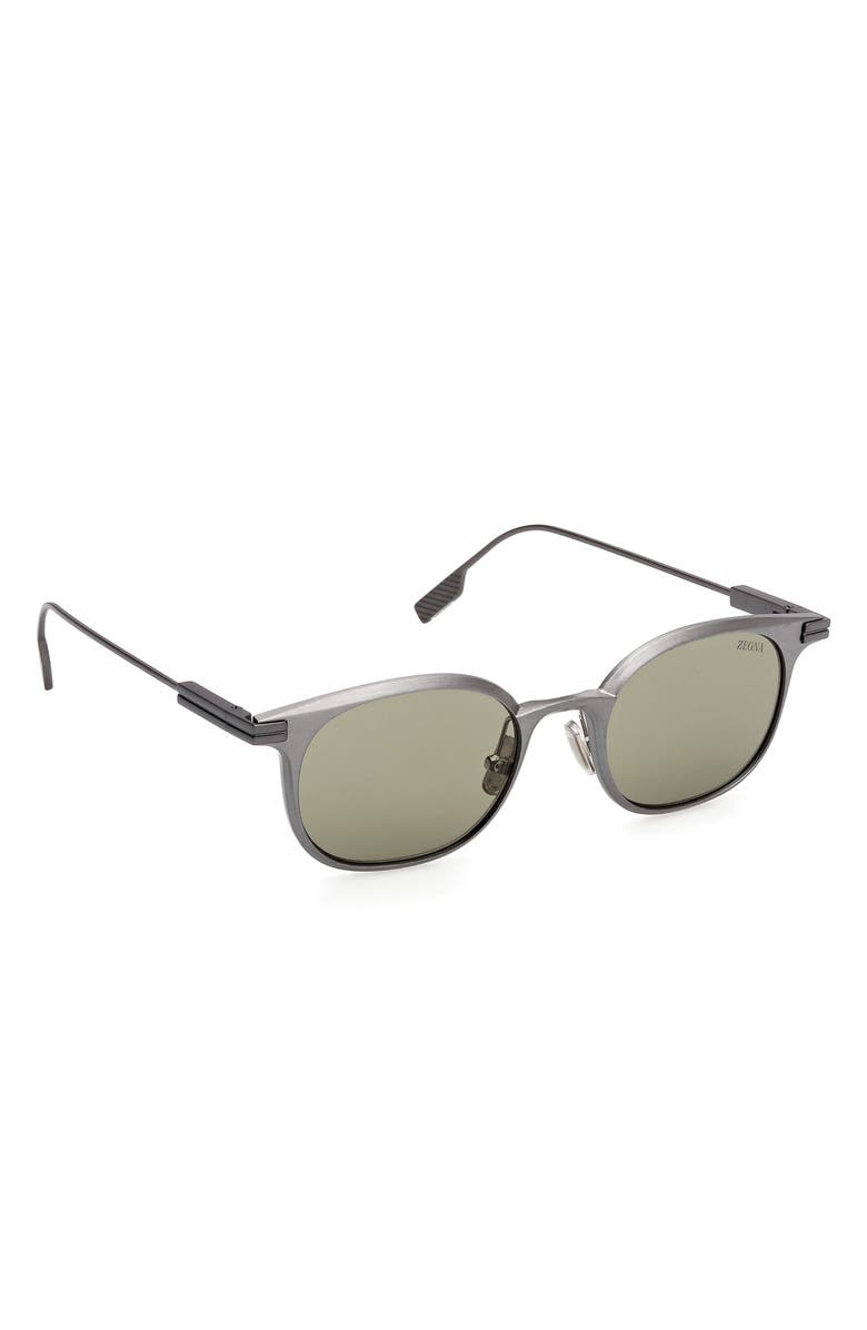 ZEGNA 50mm Round Sunglasses, Alternate, color, Light Silver/ Gunmetal / Green