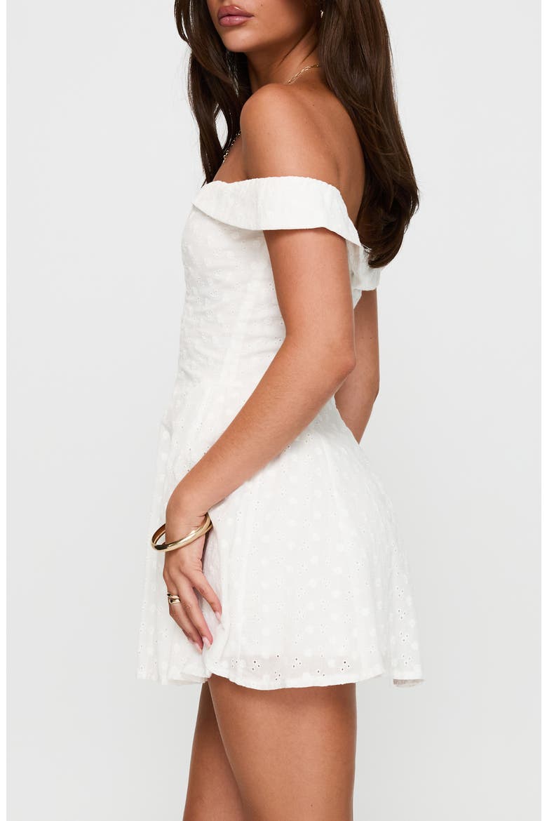 Rosebud Broderie Off the Shoulder Minidress, Alternate, color, WHITE