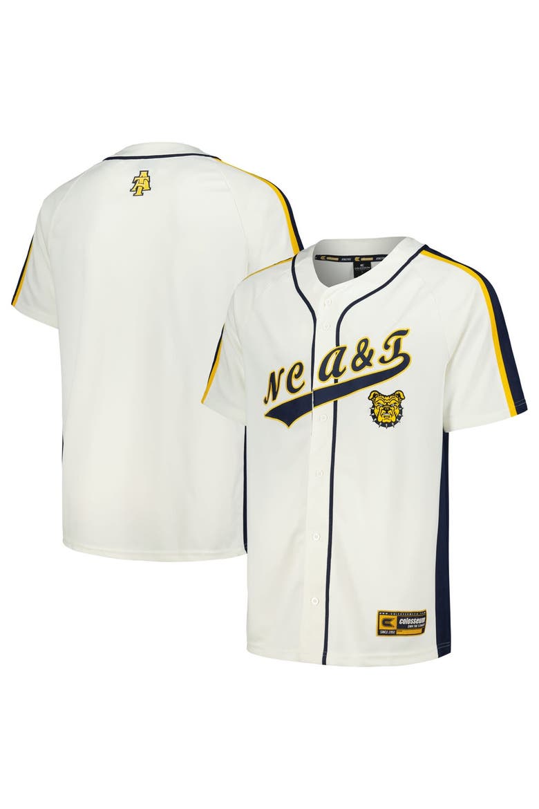 Men's Colosseum Cream North Carolina A&T Aggies Ruth Button-Up Baseball Jersey, Main, color, Cream