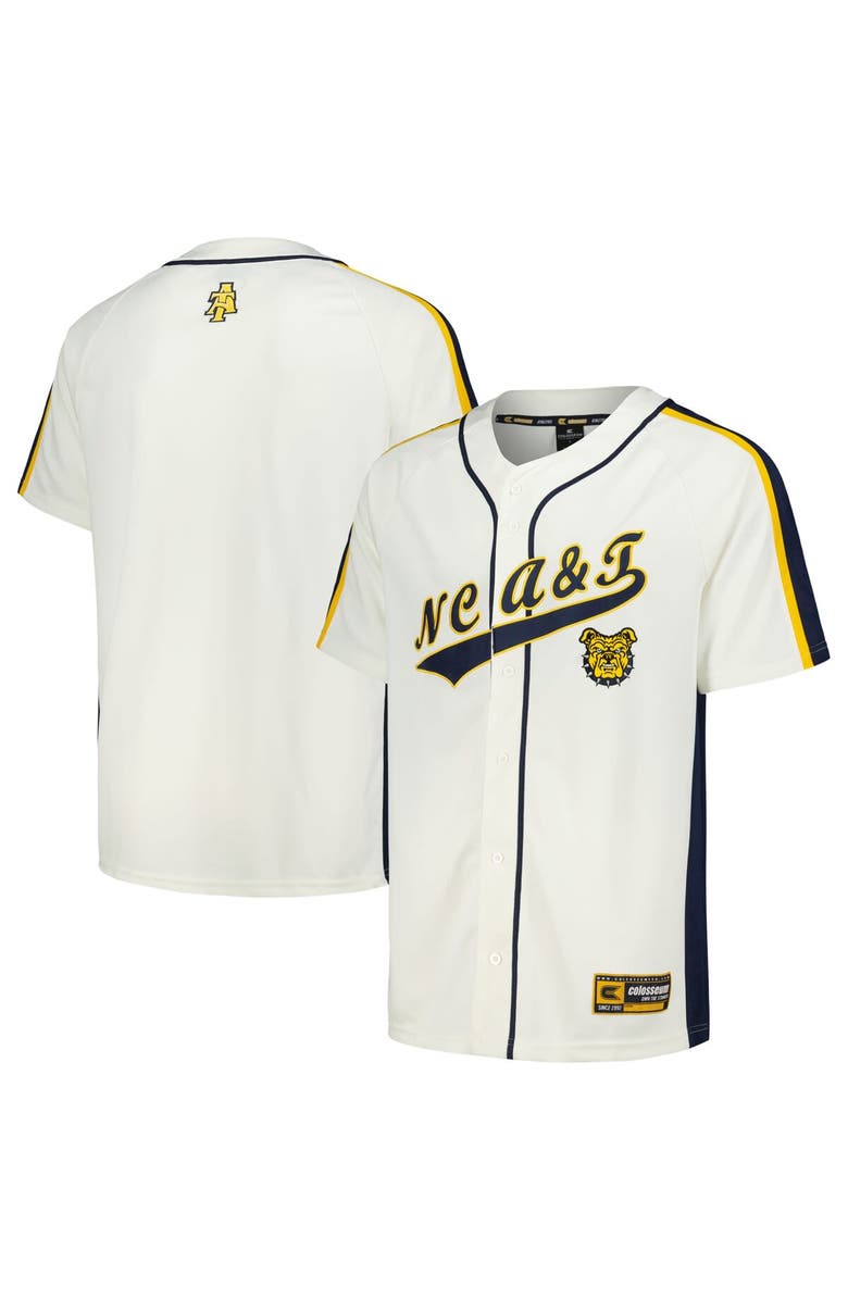 COLOSSEUM Men's Colosseum Cream North Carolina A&T Aggies Ruth Button-Up Baseball Jersey, Main, color, 