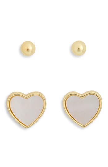 Argento Vivo Set Of 2 Ball Stud & Mother-of-pearl Heart Earrings In Gold