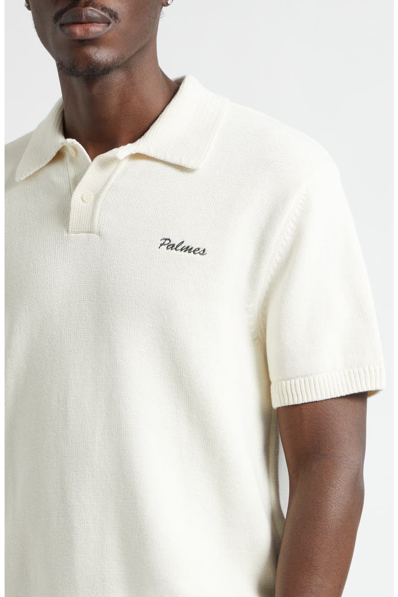 Embroidered Logo Organic Cotton Polo Sweater, Alternate, color, OFF-WHITE