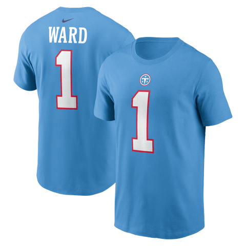 Men's Nike Cameron Ward Light Blue Tennessee Titans Team Name & Number T-Shirt