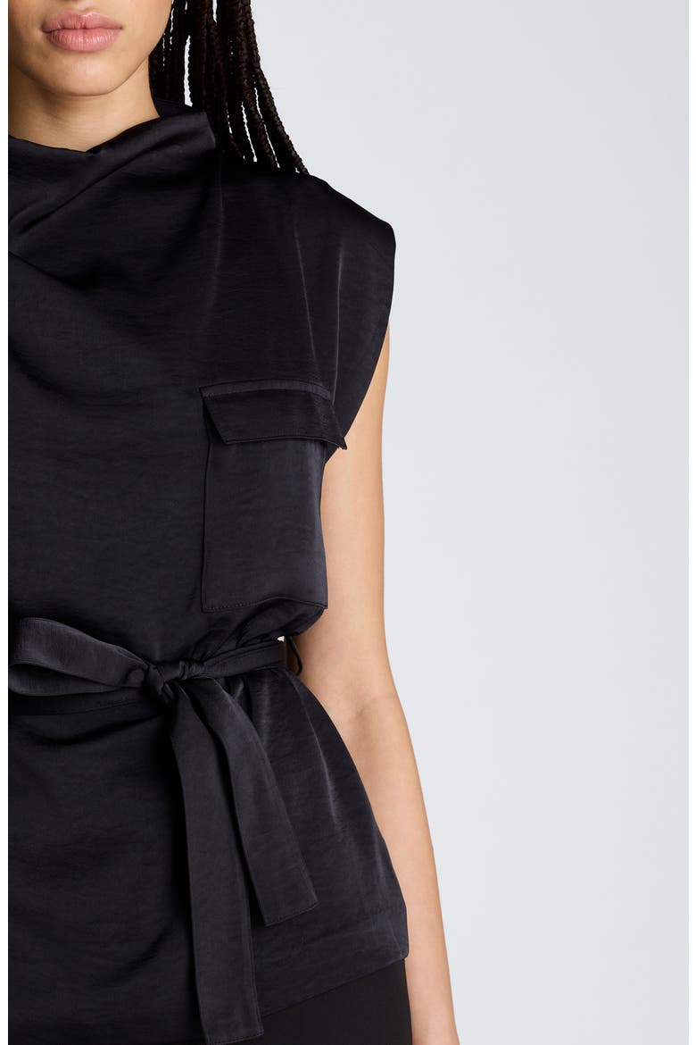 Cowl Neck Hammered Satin Top, Alternate, color, BLACK