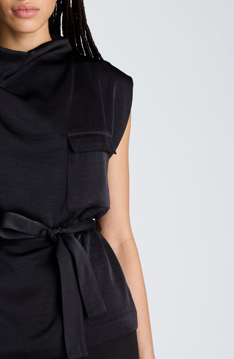 Kenneth Cole Cowl Neck Hammered Satin Top, Alternate, color, Black