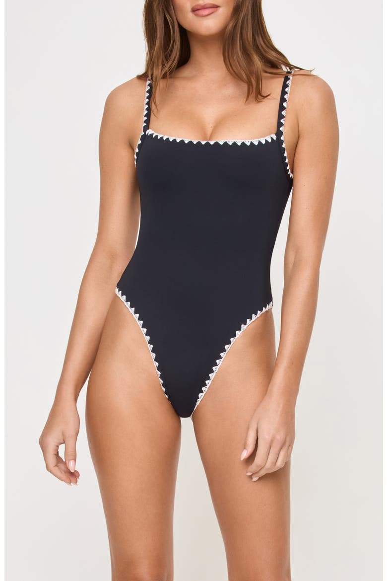 Nadia Low Back One-Piece Swimsuit, Main, color, BLACK/ CREAM