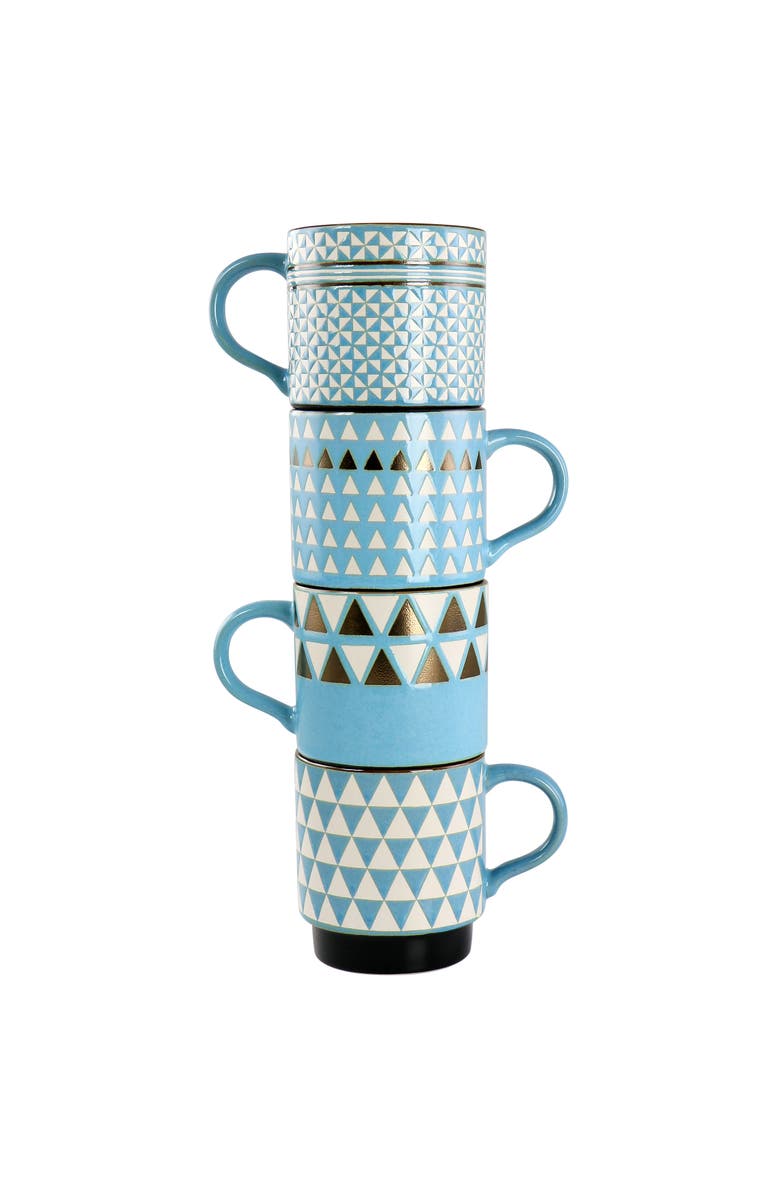 Mr. Coffee Prime Valley 4 Piece 15 Ounce Stackable Coffee Mug Set, Alternate, color, Blue