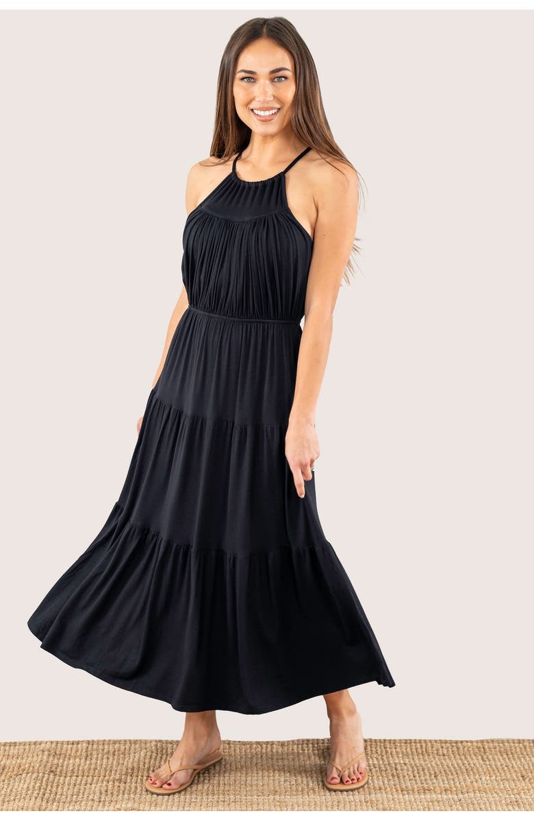 JJwinks Bon Voyage Built-In Shelf Tiered Midi Dress, Main, color, Black