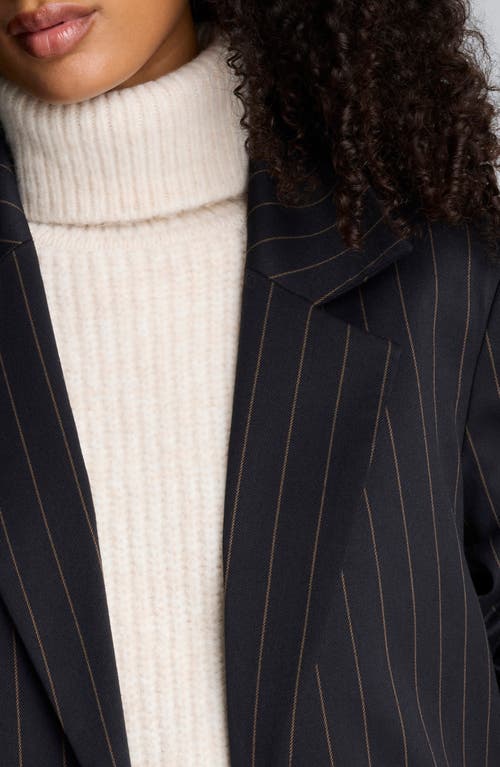 Kenneth Cole Pinstripe Patch Pocket Open Front Jacket In Black