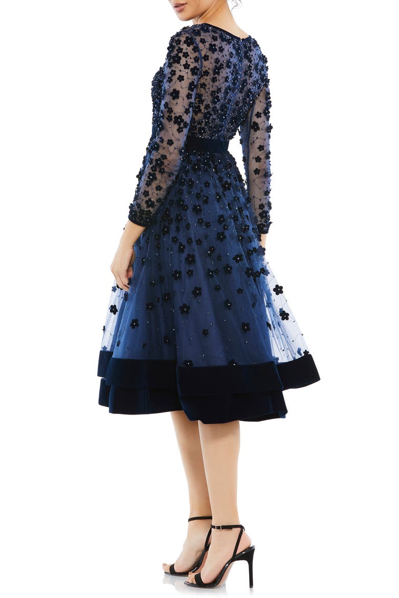 Embellished Illusion High Neck Long Sleeve Fit & Flare, Alternate, color, MIDNIGHT