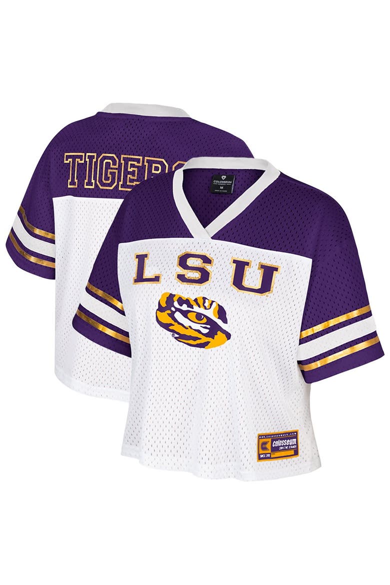 Women's Colosseum  White LSU Tigers Treasure Cropped Football Jersey, Main, color, White