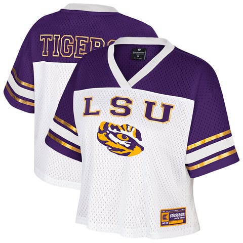 Women's Colosseum  White LSU Tigers Treasure Cropped Football Jersey