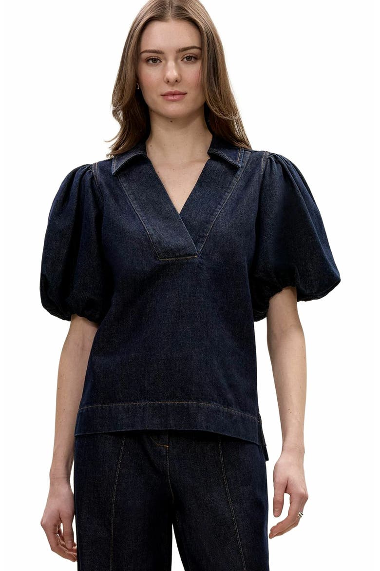 Gabrielle Denim Blouse, Alternate, color, DEEP SEA WASH