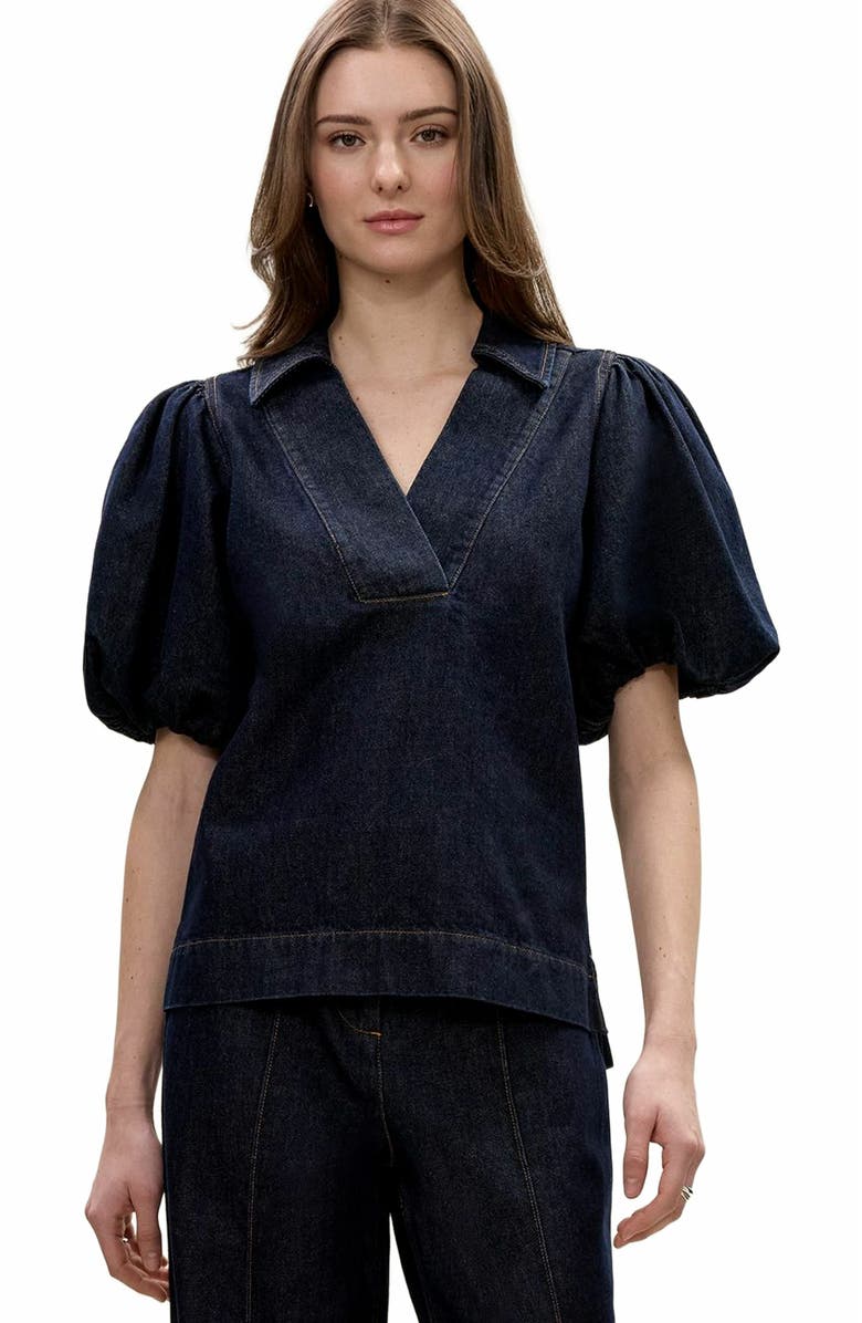 Rebecca Taylor Gabrielle Denim Blouse, Alternate, color, Deep Sea Wash