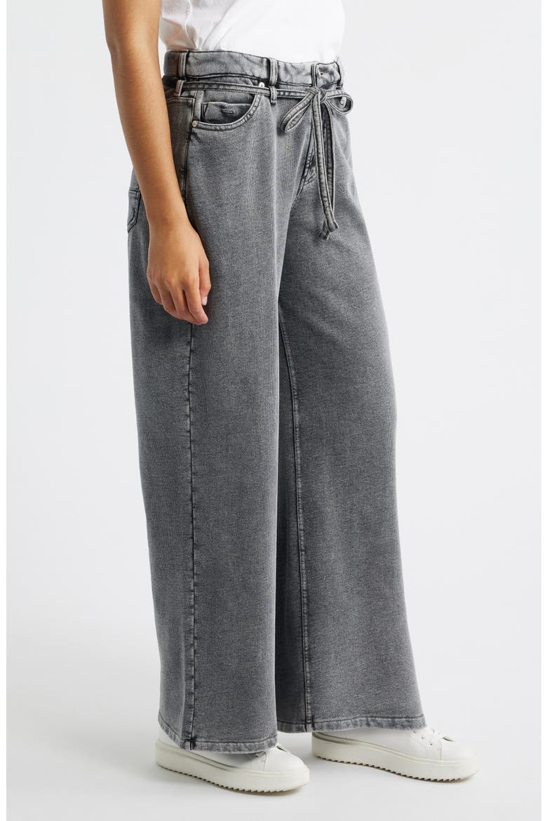 Wide Leg Drawstring Waist Knit Jeans, Alternate, color, WASHED BLACK