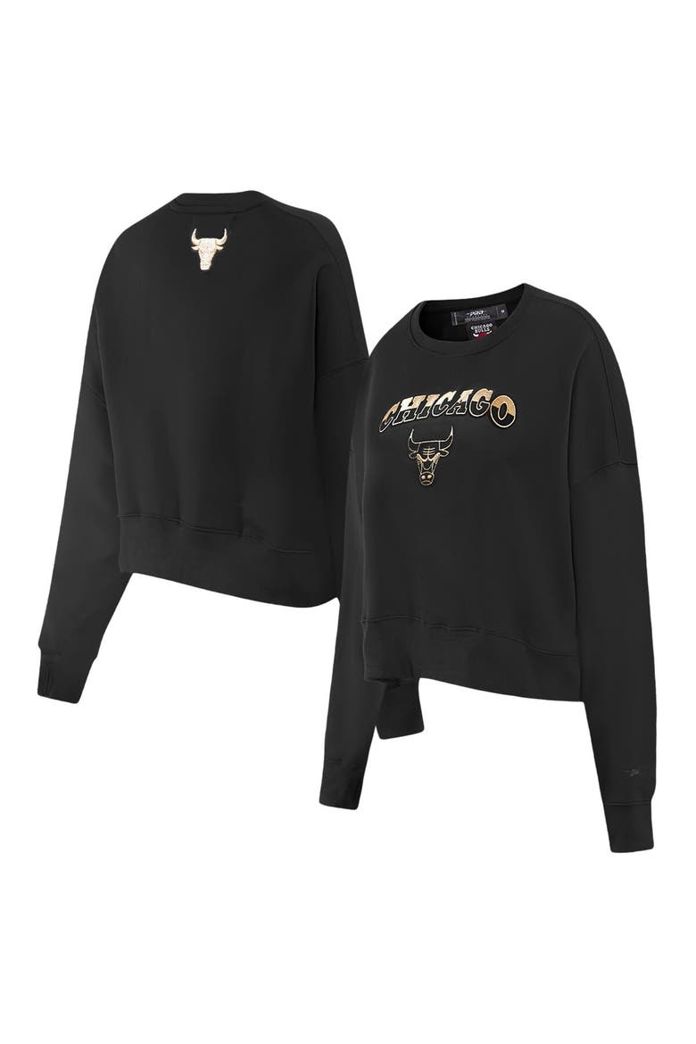 Women's Pro Standard  Black Chicago Bulls Glam Cropped Pullover Sweatshirt, Main, color, Black