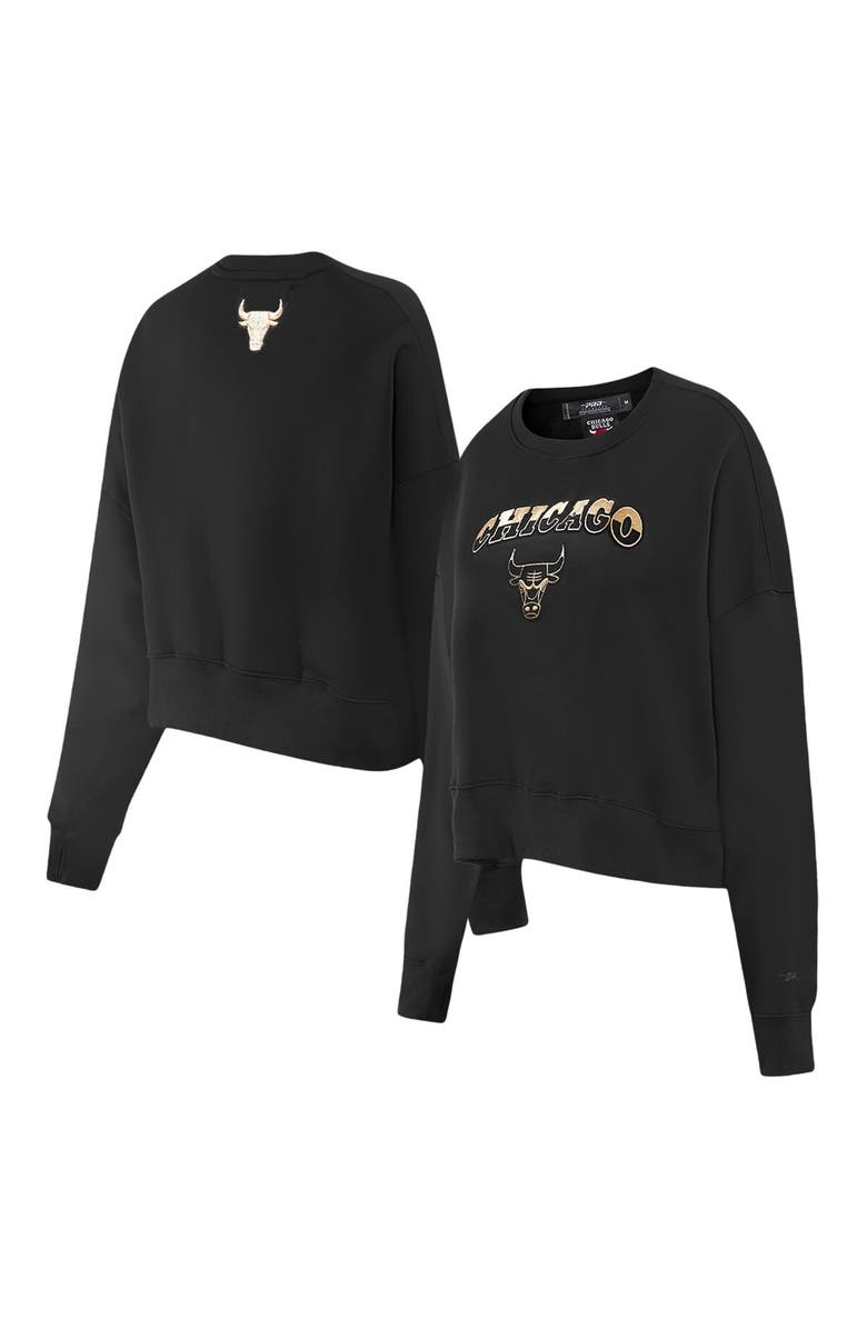 PRO STANDARD Women's Pro Standard Black Chicago Bulls Glam Cropped Pullover Sweatshirt, Main, color, Black
