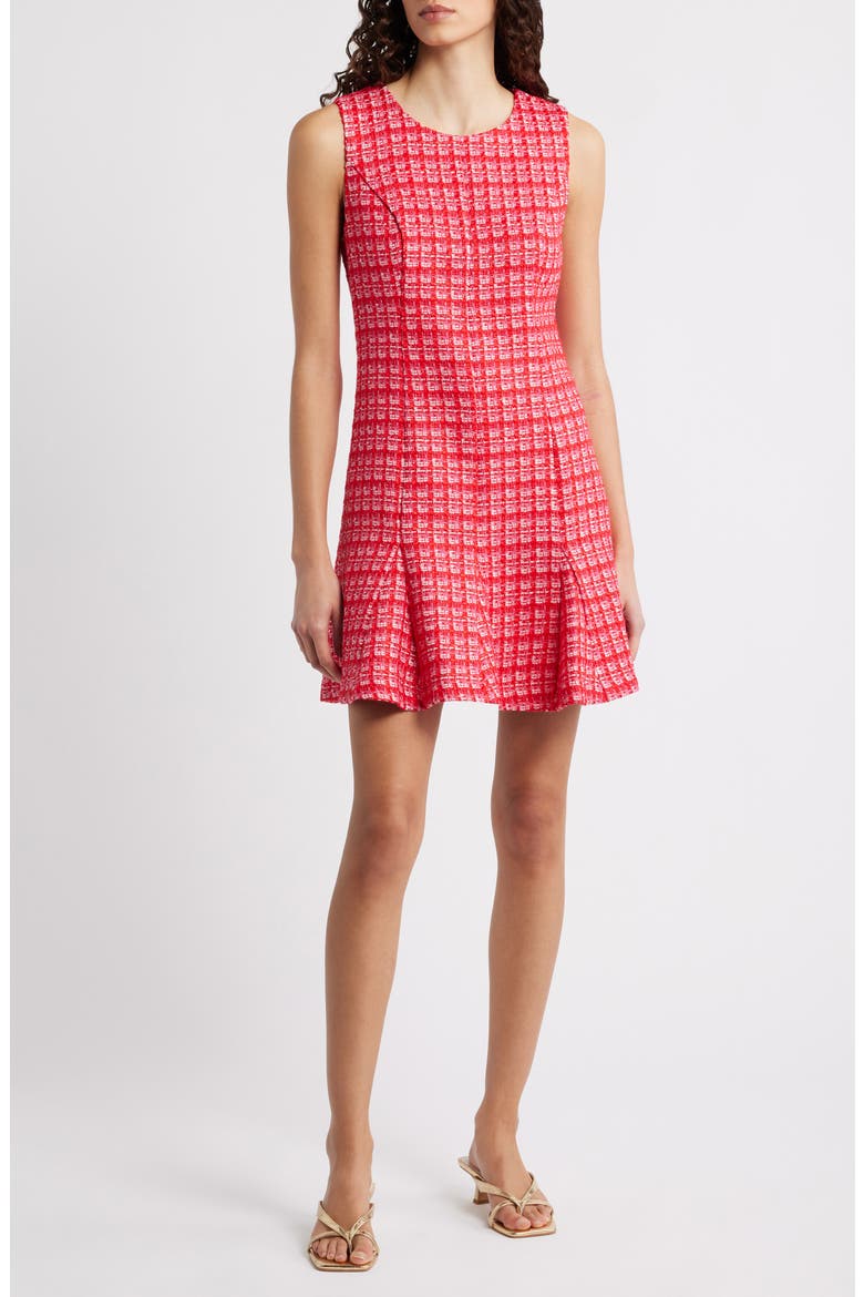 Enya Bouclé Fit & Flare Dress, Main, color, CRANBERRY RED FIESTA BOUCLE