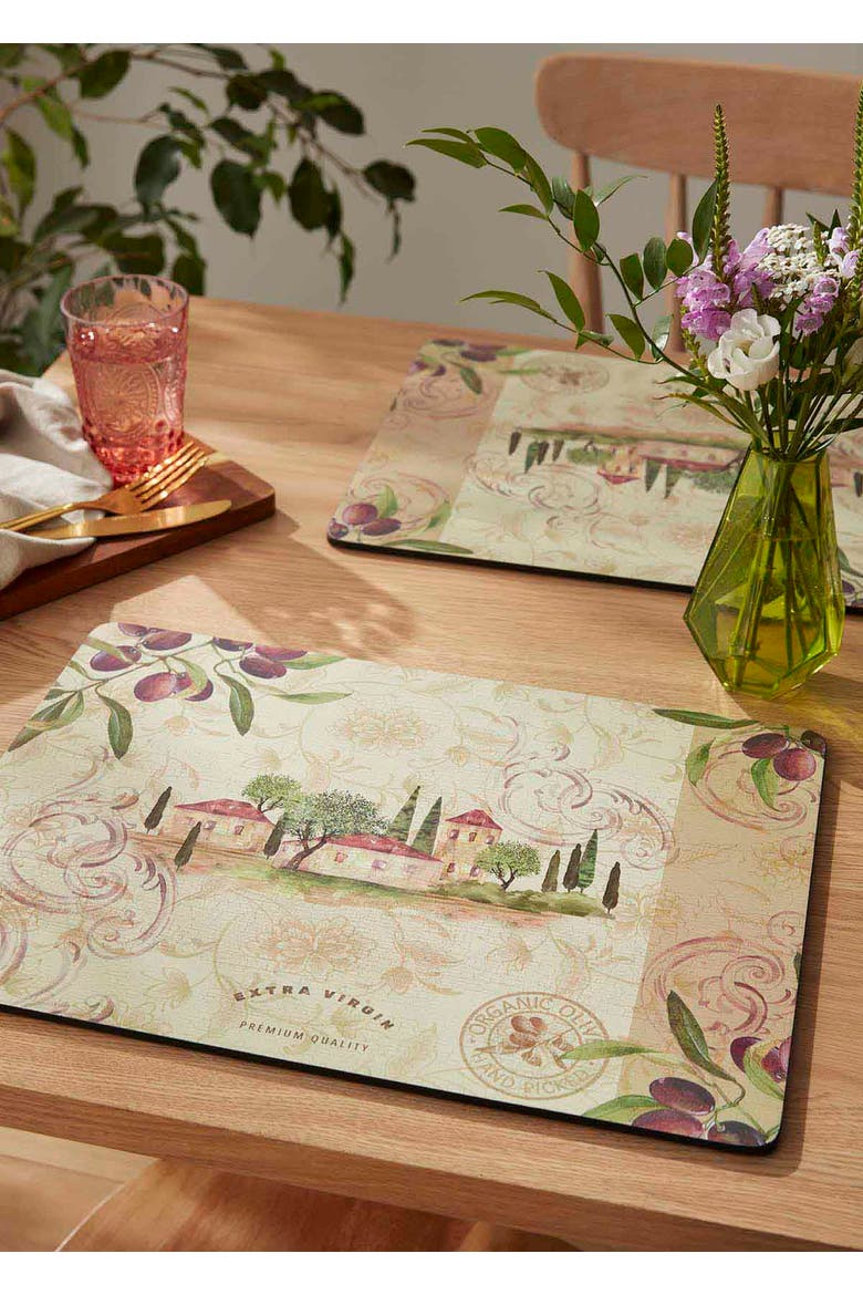 Olive Orchard Set of 4 Cork Back Placemats, Alternate, color, Multi